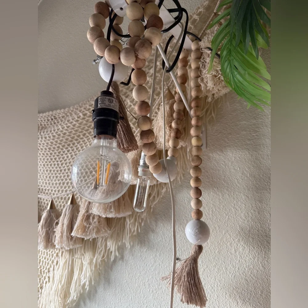 New ball bead garland wooden wood white holiday made in India with fringe